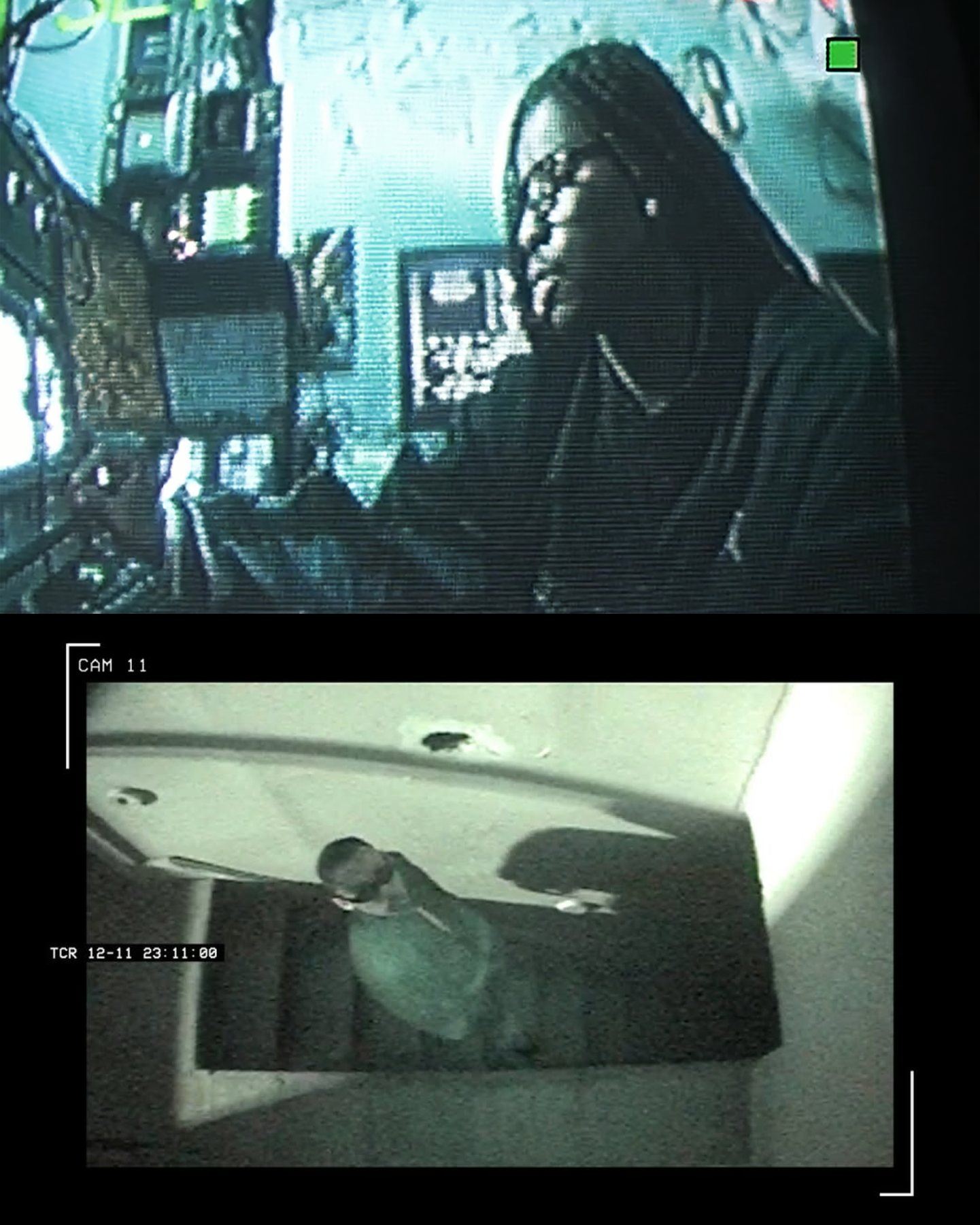 Gamma campaign CCTV-style two-panel shot
